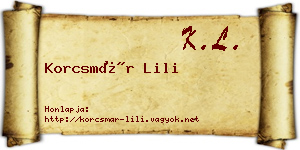 Korcsmár Lili névjegykártya