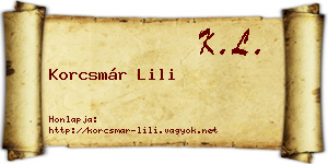 Korcsmár Lili névjegykártya